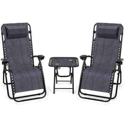 Zero Gravity Chairs Set of 2 w/ Table & Headrest