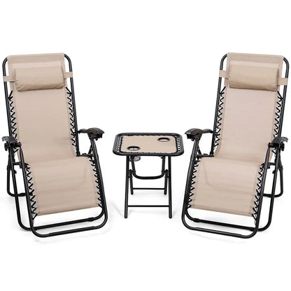 Zero Gravity Chairs Set of 2 w/ Table & Headrest