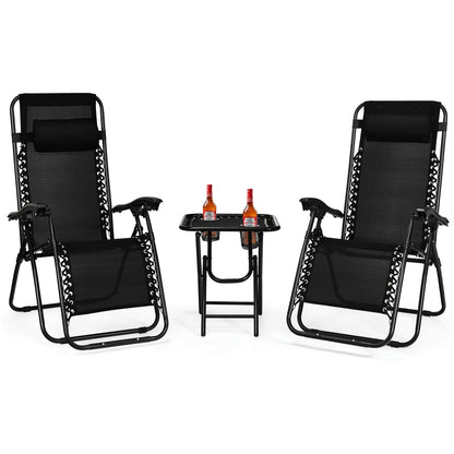 Zero Gravity Chairs Set of 2 w/ Table & Headrest