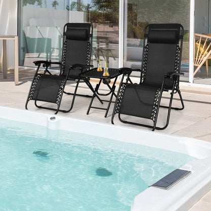 Zero Gravity Chairs Set of 2 w/ Table & Headrest