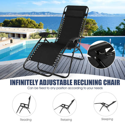 Zero Gravity Chairs Set of 2 w/ Table & Headrest